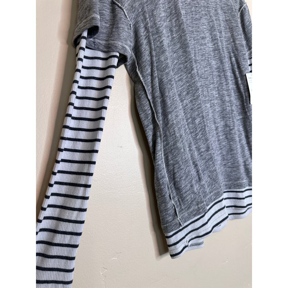 NWT Free People Two Fer Stripe Turtleneck Heater Grey Combo Layered Top Medium - Picture 4 of 7